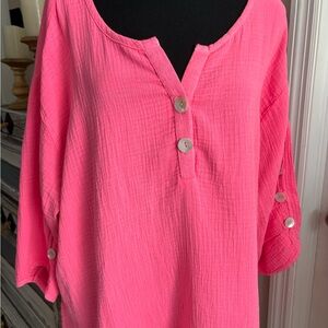Vibrant Pink Button-Up Women' Top